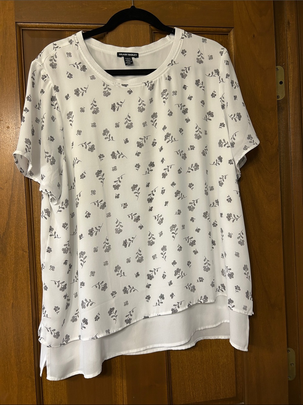 Hilary Radley White Short-Sleeve Floral Layered Blouse